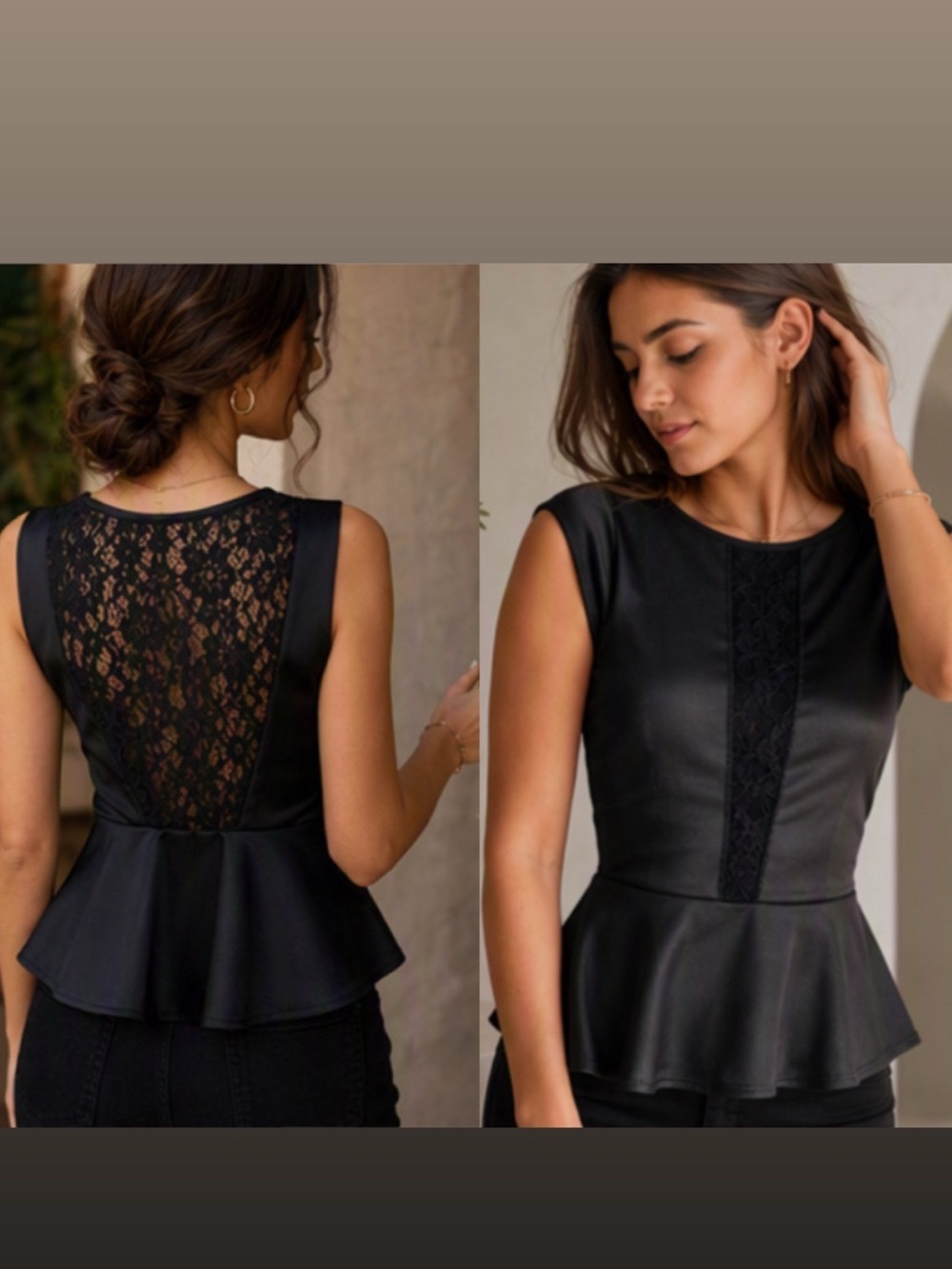 🌷 Rolla Coster 🌷 Black Lace Design Peplum Sleeveless Ruffle Top